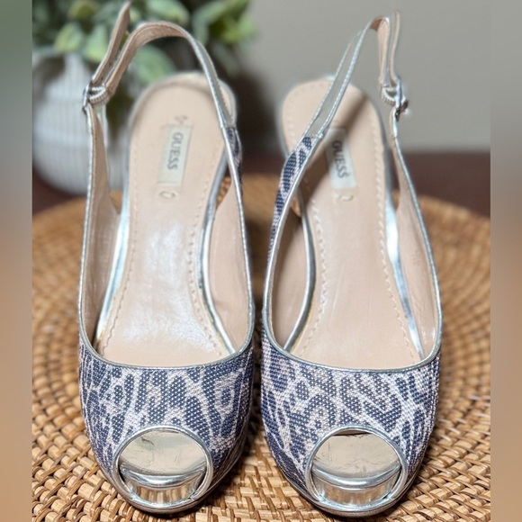 Guess Gray Patterned Slingback Heels - Picture 1 of 3